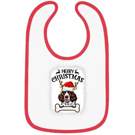 Bleached English Springer Spaniel Santa Hat Merry Xmas Bibs