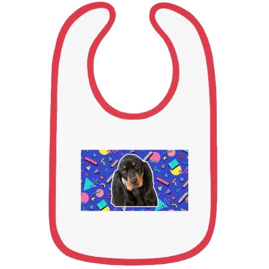 90s Sticker Pattern Dog Black and Tan Coonhound Bibs
