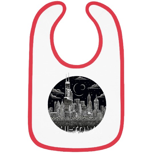 ChiTown Downtown Windy City Chicago Skyline Line Art Gift Bibs