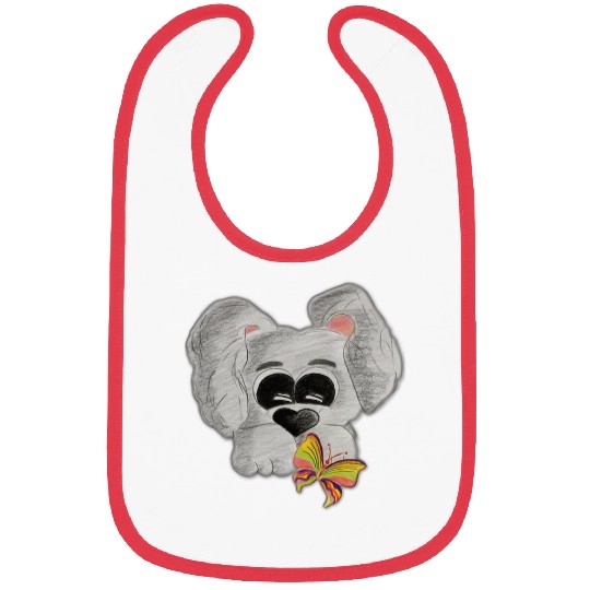 Dog looking at a butterfly hand painted puppy Bibs