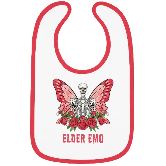 Elder Emo Goth Skeletons Butterfly Red Pink Gothic Womens Bibs