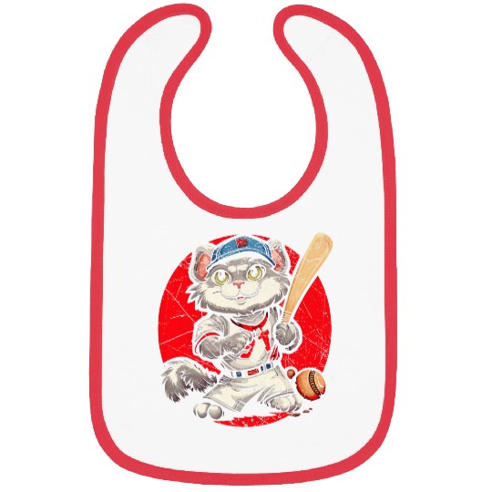 Cat Baseball Lover Baseball Player Sport Kitty Meow 2 Bibs