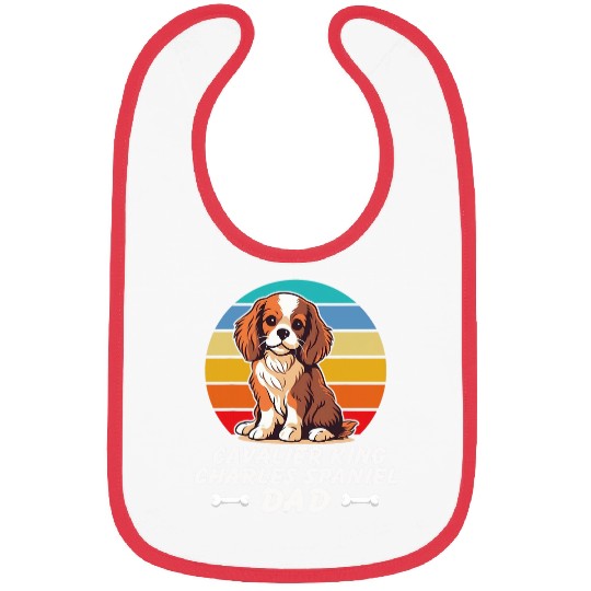 Funny Cavalier King Charles Spaniel Dad Lovers Retro Sunset Bibs