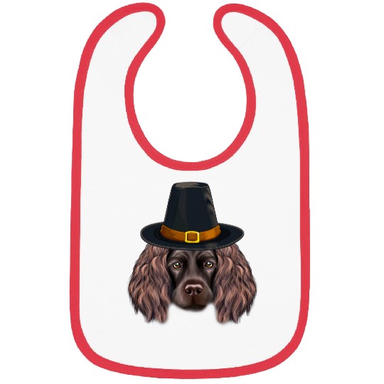 Boykin Spaniel Wearing Pilgrim Hat Thanksgiving Bibs