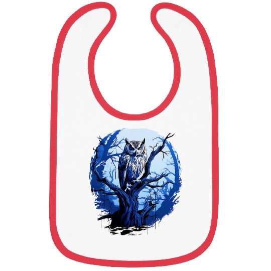 Owl Pet Twilight Blue Impressionist Owl on Skeletal Tree Bibs