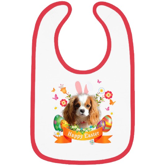 Bunny Cavalier King Charles Spaniel Dog Happy Easter Day Bibs