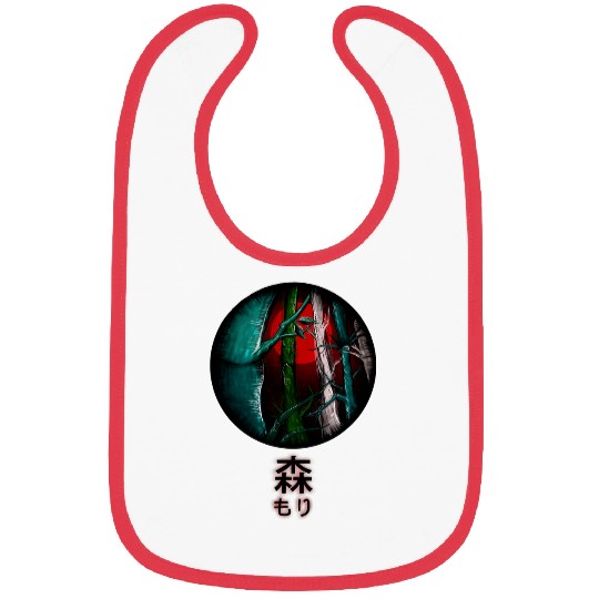 Halloween spooky Japanese Red moon in anime Bamboo forest Bibs