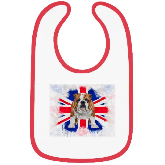 British Bulldog on Dripping Painted Union Jack Flag English Bibs