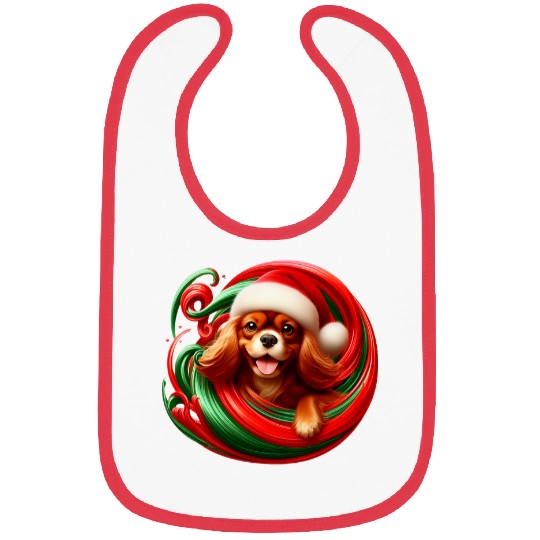Cavalier King Charles Spaniel Dog Ruby Christmas Swirl Bibs