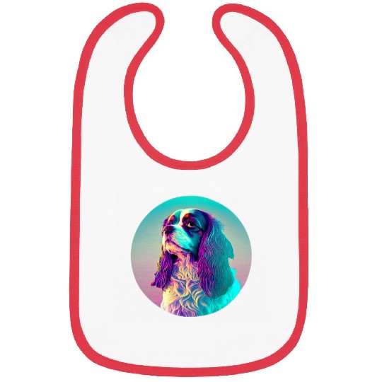 Cavalier King Charles Spaniel Synthwave 80s Nostalgia Bibs