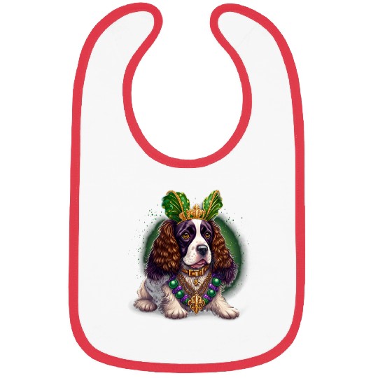 Mardi Gras King Queen English Springer Spaniel dog 3 Bibs