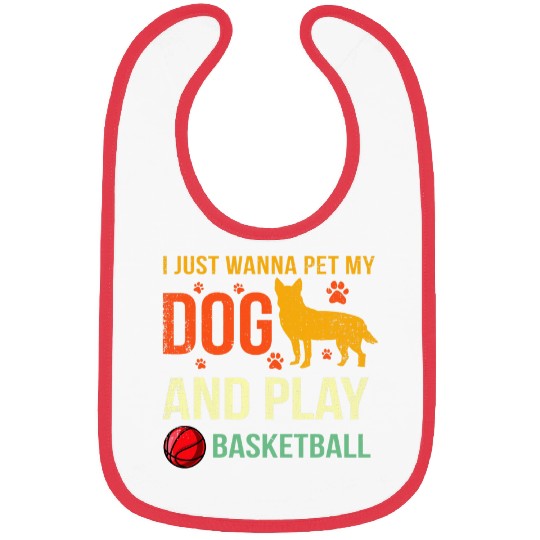 Basketball Player Red Blue Heeler Gift Cattle Dog Lover Bibs