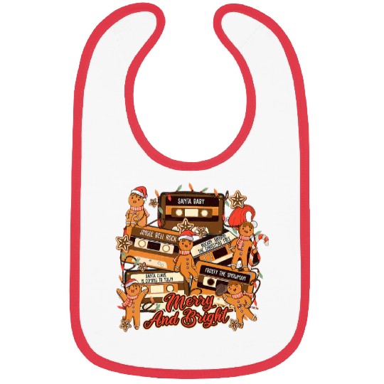 Christmas Music Cassette Tape Gingerbread Merry And Bright Bibs