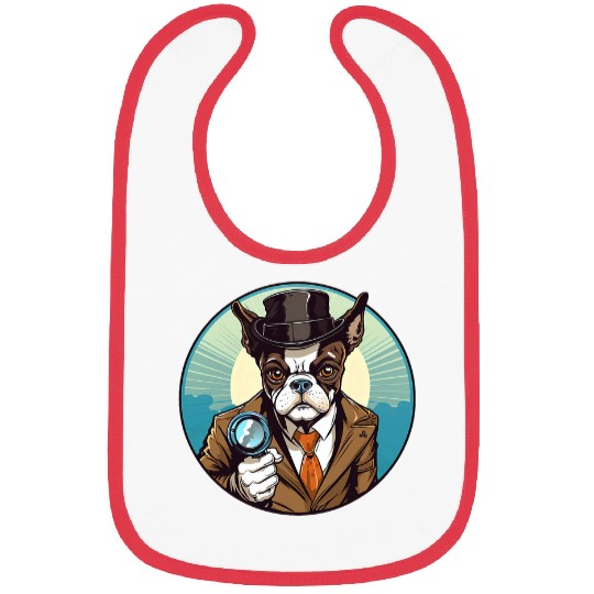 Boston Terrier Detective Funny Dog Mystery Bibs