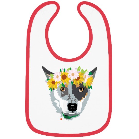 adorable Blue Heeler Cattle Dog with flowers Bibs