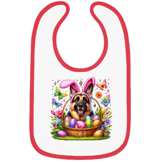 Cute Bunny German Shepherd Dog Easter Eggs Basket Easter Day Bibs