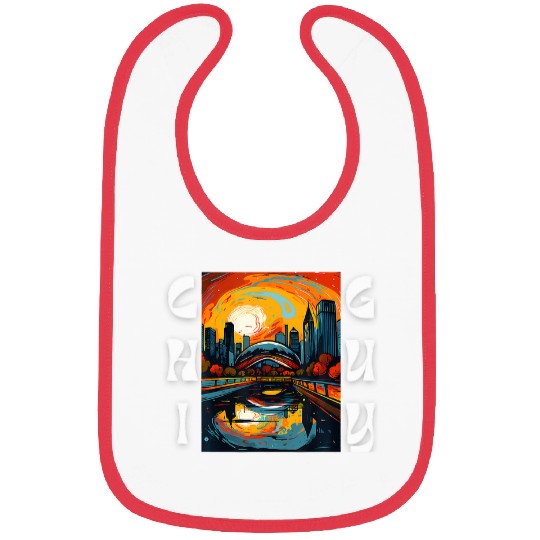 Chicago Skyline Bean Chi Guy Love Chicago Abstract Art Bibs