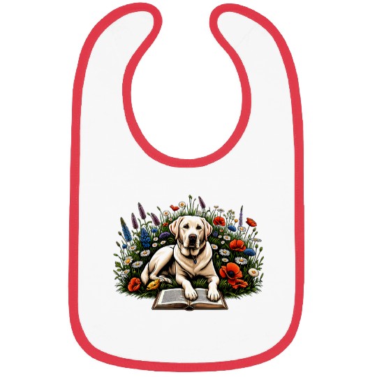 Book Reading Labrador Retriever Dog Puppy Lover Wildflower Bibs
