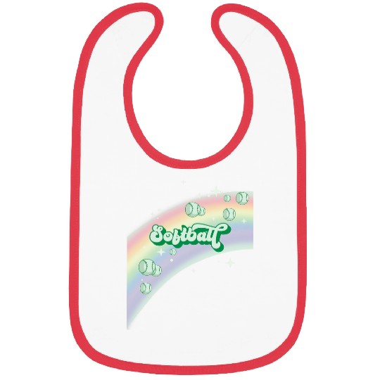 I Love Softball Pastel Rainbow Stars Aesthetic Kelly Green Bibs