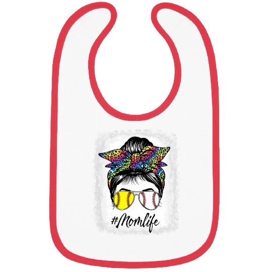 Baseball Softball Mom Life Messy Bun Tie Dye Bleached Mother Bibs