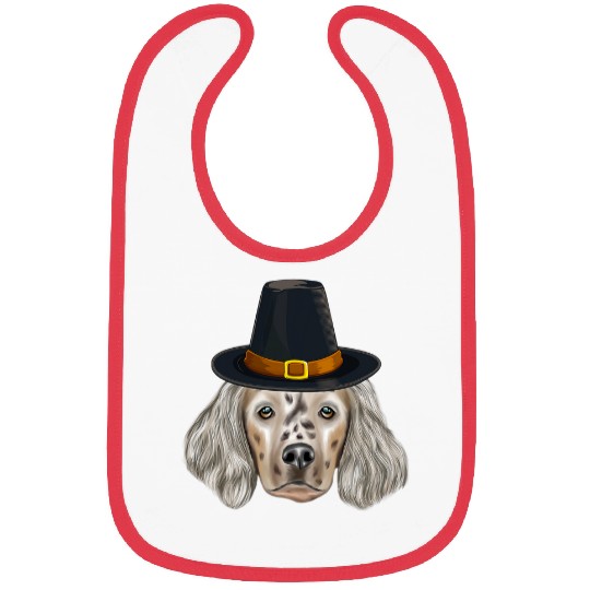 English Setter Wearing Pilgrim Hat Thanksgiving Bibs