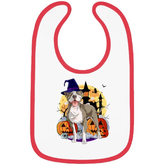Cute American Pit Bull Terrier Halloween Witch Pumpkin Bibs