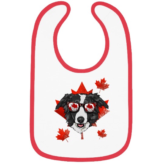 Canadian Border Collie Maple Tree Leaf Canada Flag Dog Lover Bibs