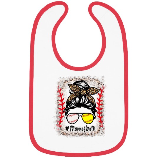 Bleached Mom of Both Baseball Mom Leopard Messy Bun Player Bibs
