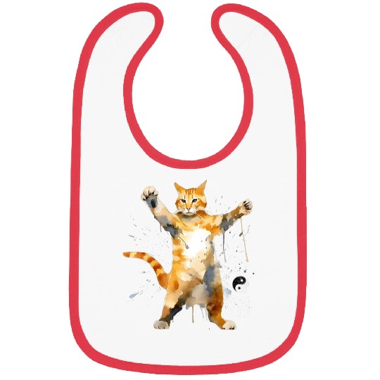 Funny Cat Tai Chi Pose Martial Arts Ying Yang Balance Bibs