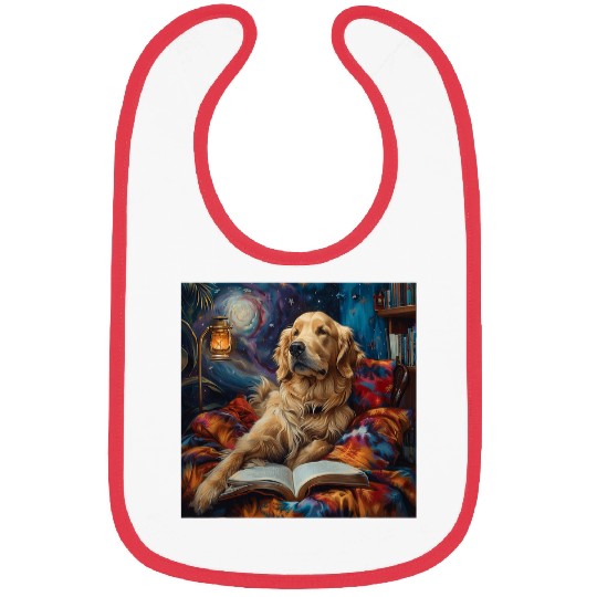 Golden Retriever Dog Reading Book 1 Bibs