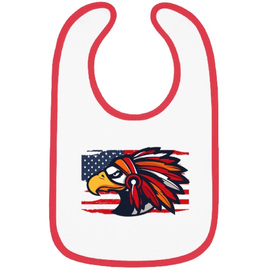 Hawk Native American Feather Headdress USA American Flag Bibs