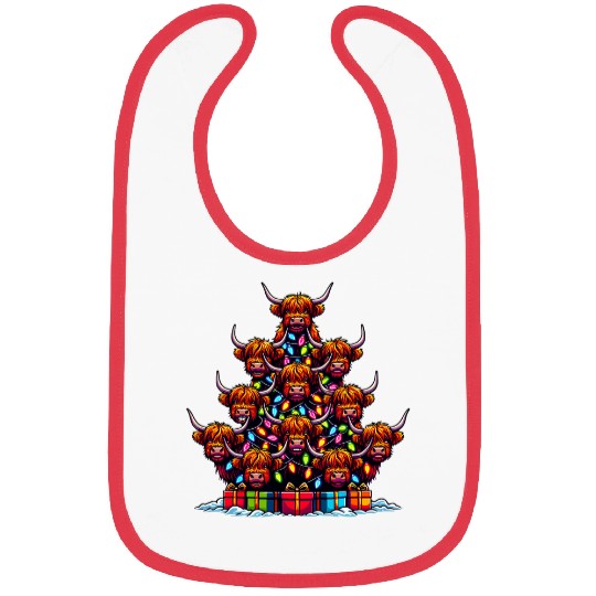 Cute Highland Cow Christmas Tree xmass Cow Lovers Farmer Bibs