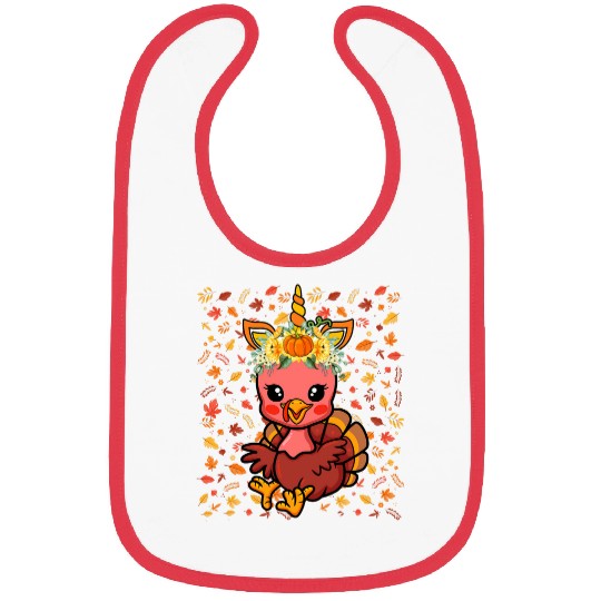 Thanksgiving Turkey With Unicorns Horn Fall Leaves Pumpkins Bibs
