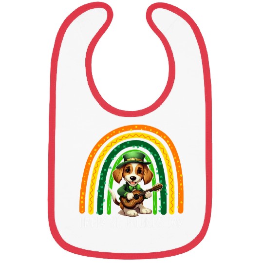 Banjo Player Beagle Dog Shamrock Rainbow St Patricks Day Bibs