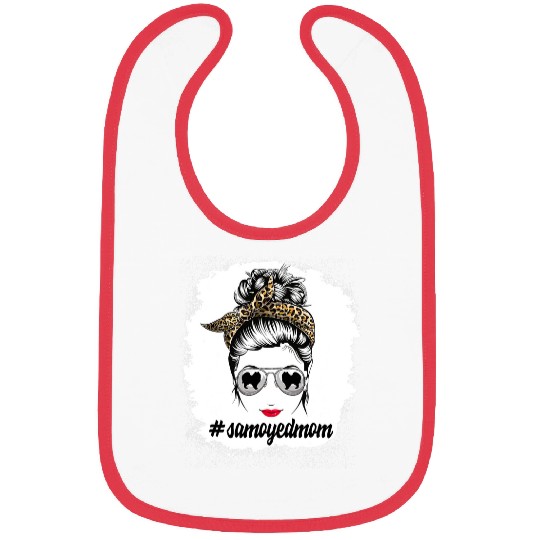 Dog Samoyed Mom Bleached Messy Bun Leopard Women Pet Lover Bibs