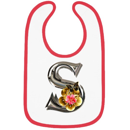 Initial Letter S Monogram Pink Sakura Flowers and Butterfly Bibs