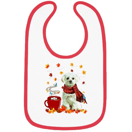 Dog Maltese Fall Chocolate Hot Funny Dog Autumn Bibs