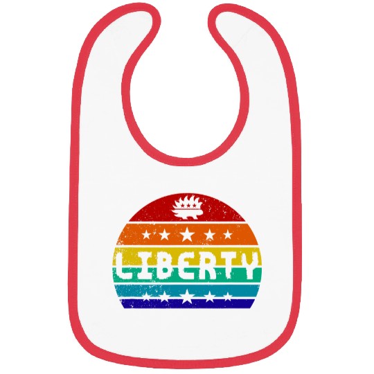 Lacrosse Gift Libertarian Distressed Retro Sunset Liberty Porcupine Bibs