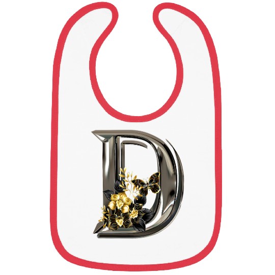 Initial Letter D Monogram with Flowers and Butterfly Bibs