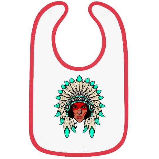 Indian Native American Warrior Woman With Headdress Bibs