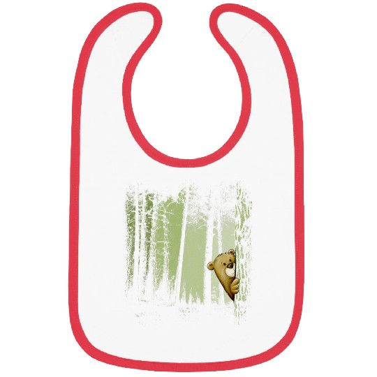 Funny Cute Cartoon Bear Hiding In Twilight Forest Outdoor Bibs