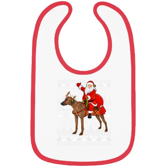 Funny Santa Riding Rhodesian Ridgeback Dog Ugly Christmas Bibs