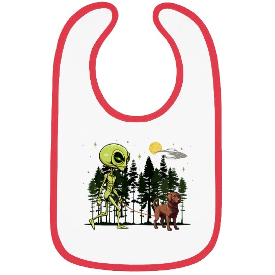 Funny Chocolate Labrador Alien Walking UFO Pet Dog Mom Dad Bibs