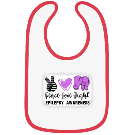 Epilepsy Awareness Peace Love Fight Bleached Purple Bibs