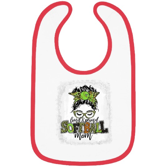 Messy Bun Hair Leopard Bleached Loud Proud Baseball Mom Bibs
