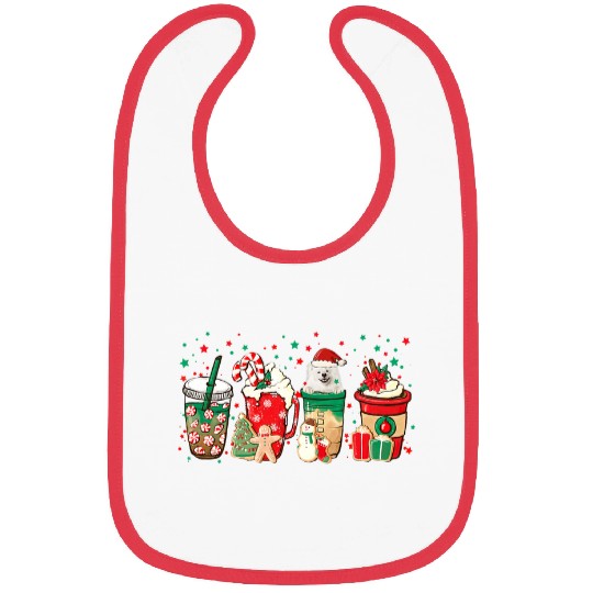 Dog Samoyed Christmas Coffee Red Peppermint Latte Iced Samoyed Bibs