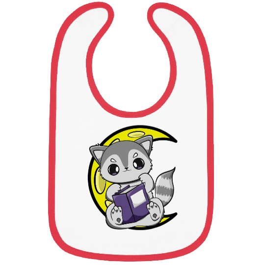 Cute Racoon Reading A Spell Book For Magician And Book Lover Bibs