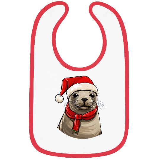 Cute Mediterranean Monk Seals Wearing Santa Hat Funny Animal Bibs