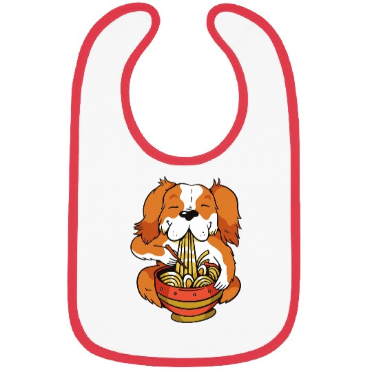 Cavalier King Charles Spaniel Eating Ramen Kawaii Aesthetic Bibs