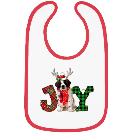 Joy Christmas Lights Saint Bernard Dog Santa Hat Pajama Bibs
